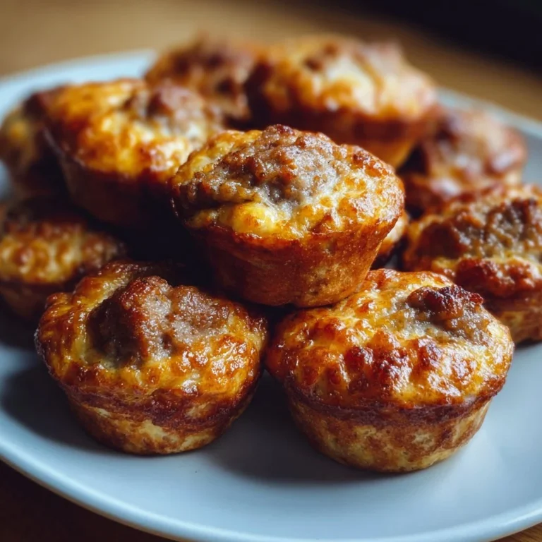 High-protein pancake sausage mini muffins on a wooden platter