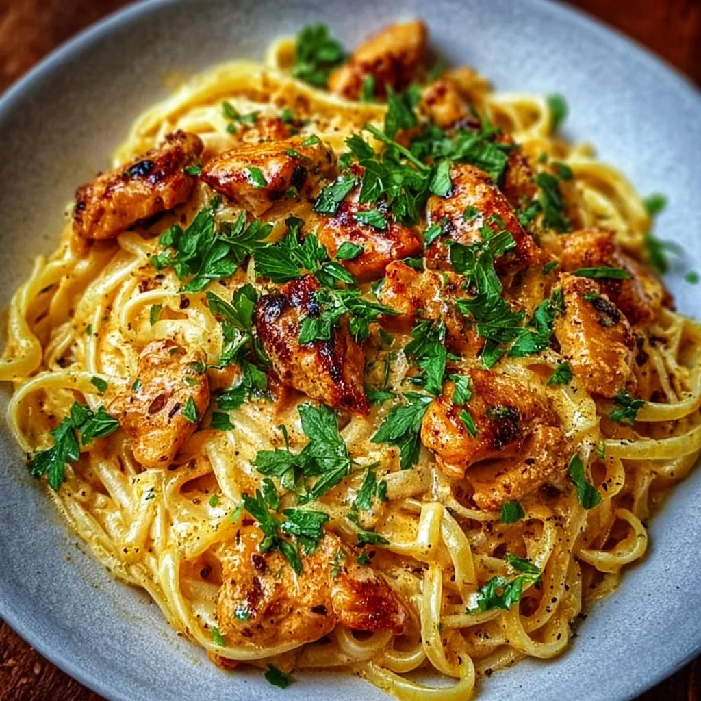Delicious Cowboy Butter Chicken Linguine served in a bowl