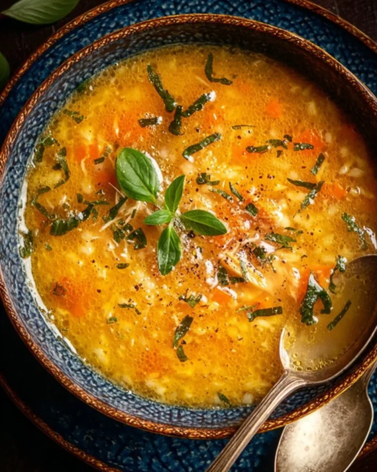 Bowl of Italian Penicillin Soup with fresh herbs and crusty bread