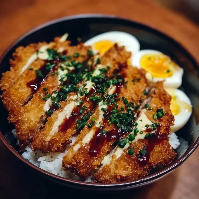 Delicious Japanese Katsu Bowl with crispy meat, rice, and savory sauce