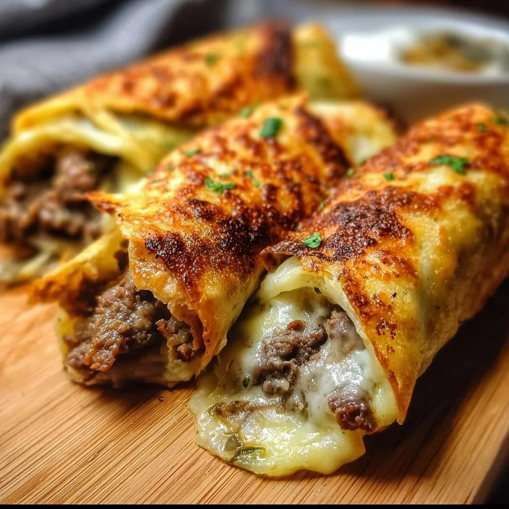 Keto Philly Cheesesteak Rolls served on a plate with toppings.