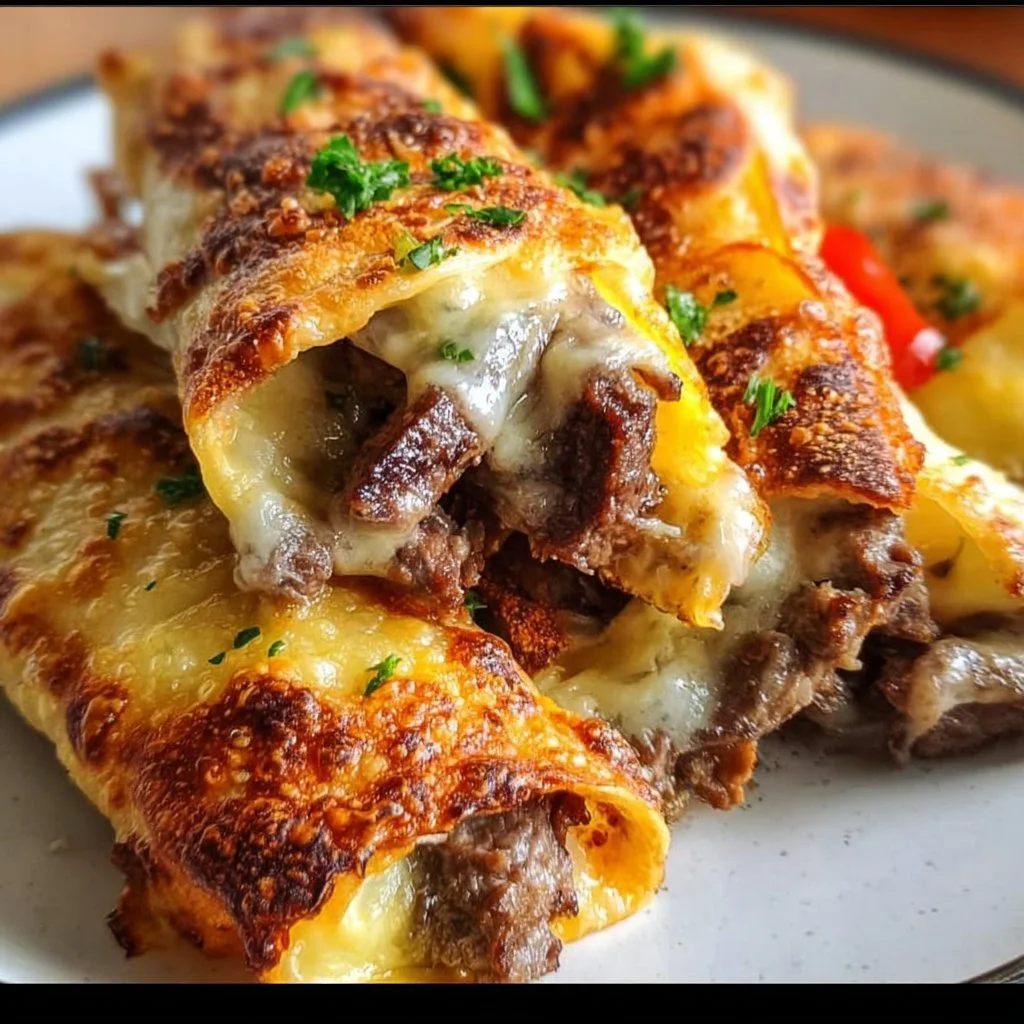 Delicious Keto Philly Cheesesteak Rolls with melted cheese and tender beef