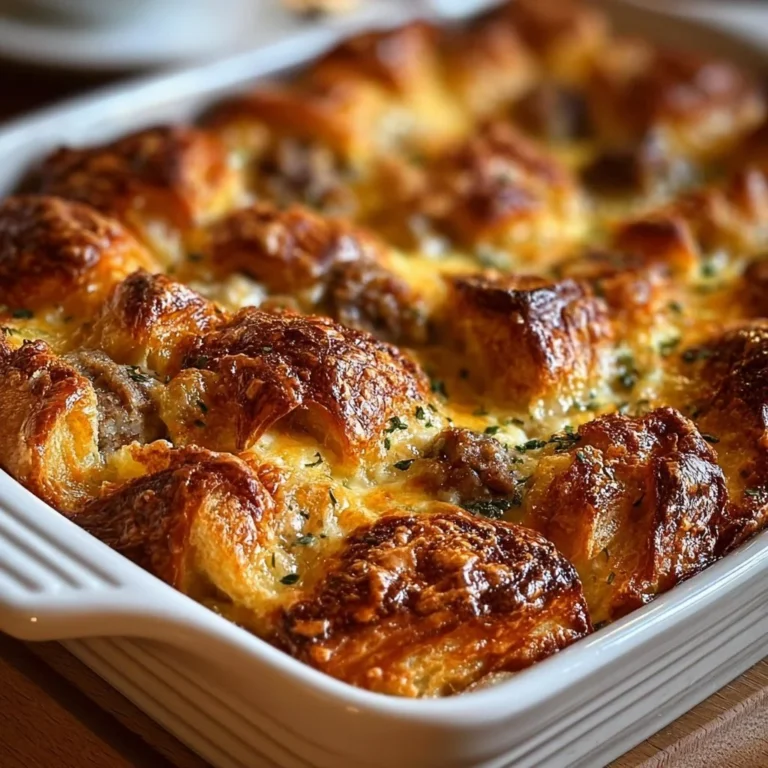 Delicious overnight croissant breakfast casserole baked to perfection