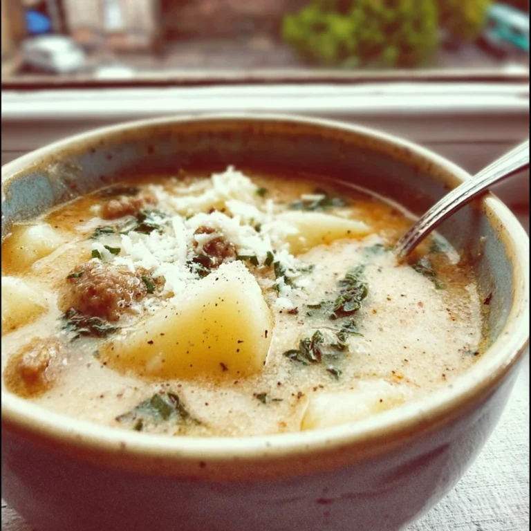 Delicious homemade potato soup served in a bowl with herbs on top