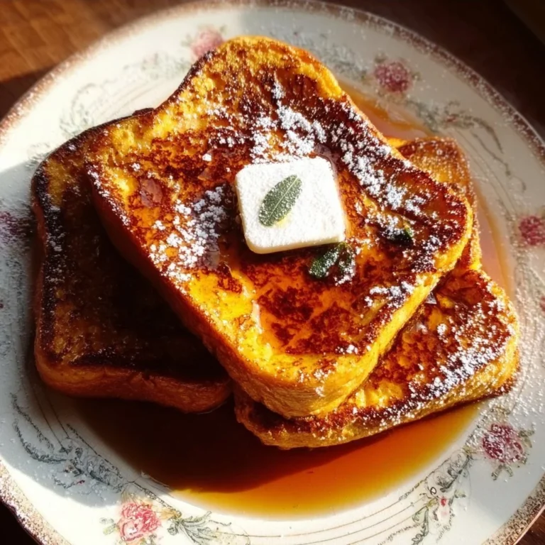 Delicious Pumpkin French Toast topped with syrup and powdered sugar