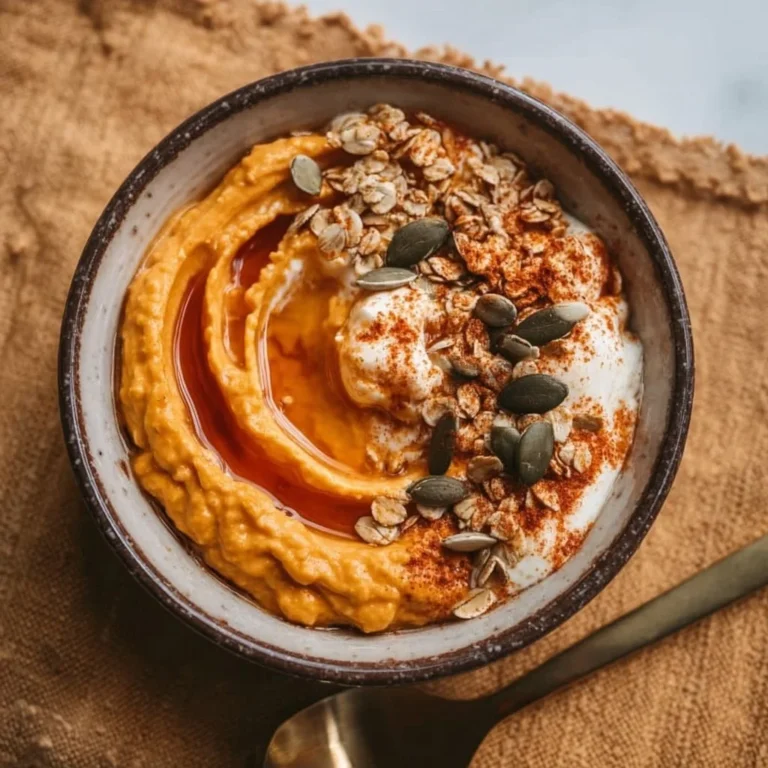 Delicious pumpkin breakfast bowl with whipped cottage cheese