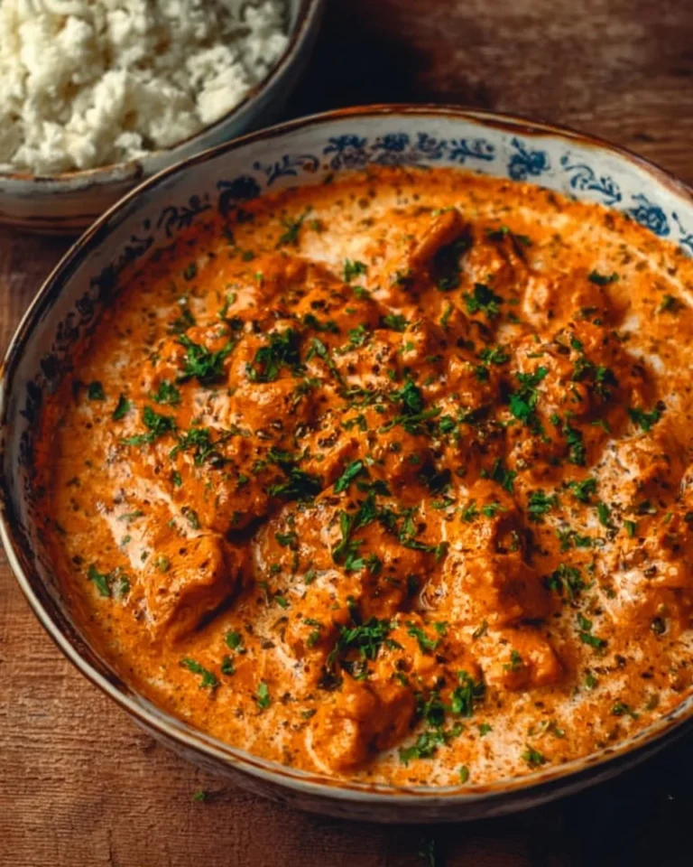Delicious homemade butter chicken served with rice and naan bread