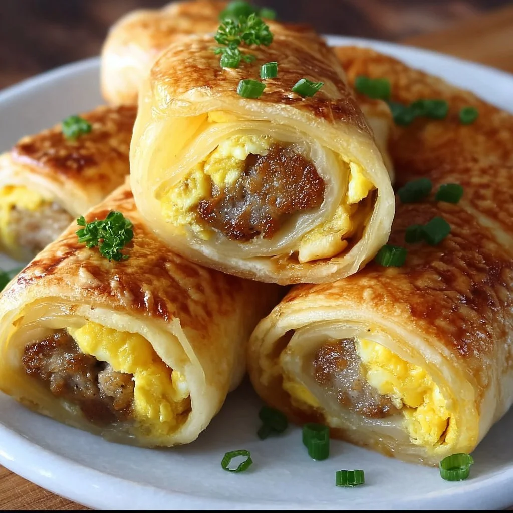Sausage egg breakfast roll-ups, a delicious and convenient morning meal.