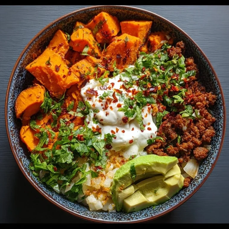 Colorful Sweet Potato Taco Bowl filled with toppings