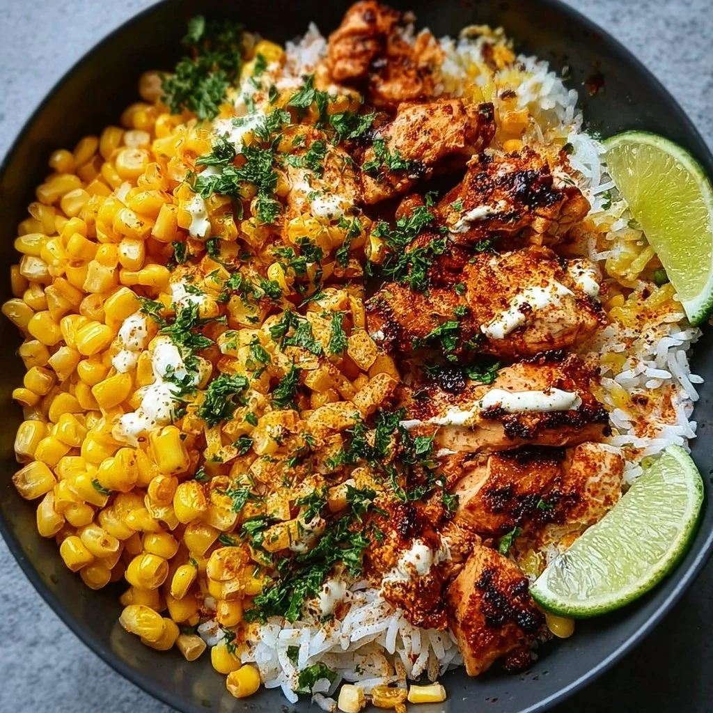 Tasty Street Corn Chicken Bowl featuring chicken, corn, and fresh toppings