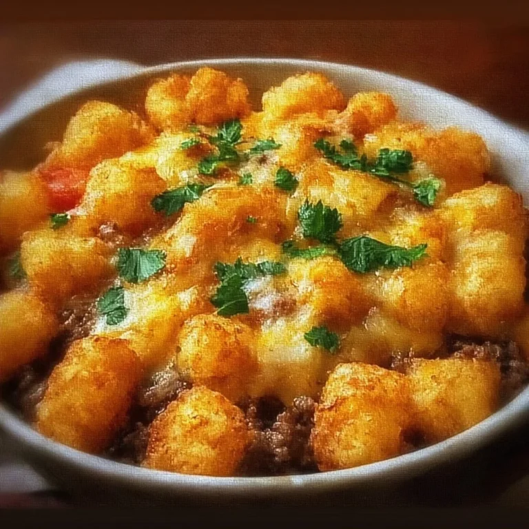 Delicious Tater Tot Casserole served with golden crispy tots