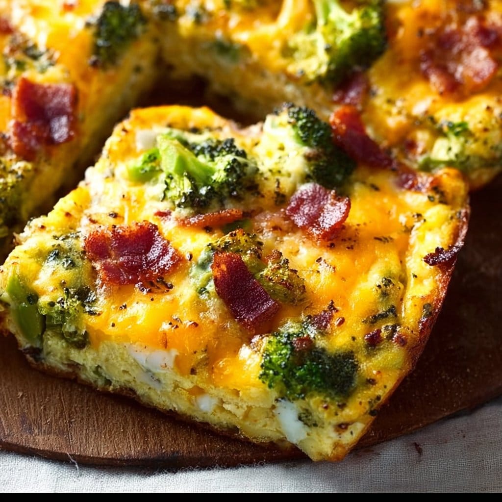 Broccoli Cheddar Egg Bake with Turkey Bacon