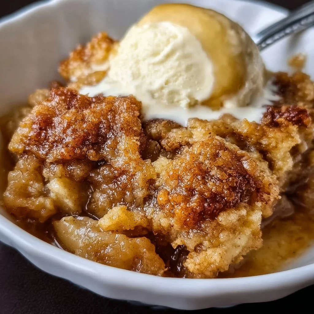 Homemade apple cobbler with a golden crust and fresh apple filling
