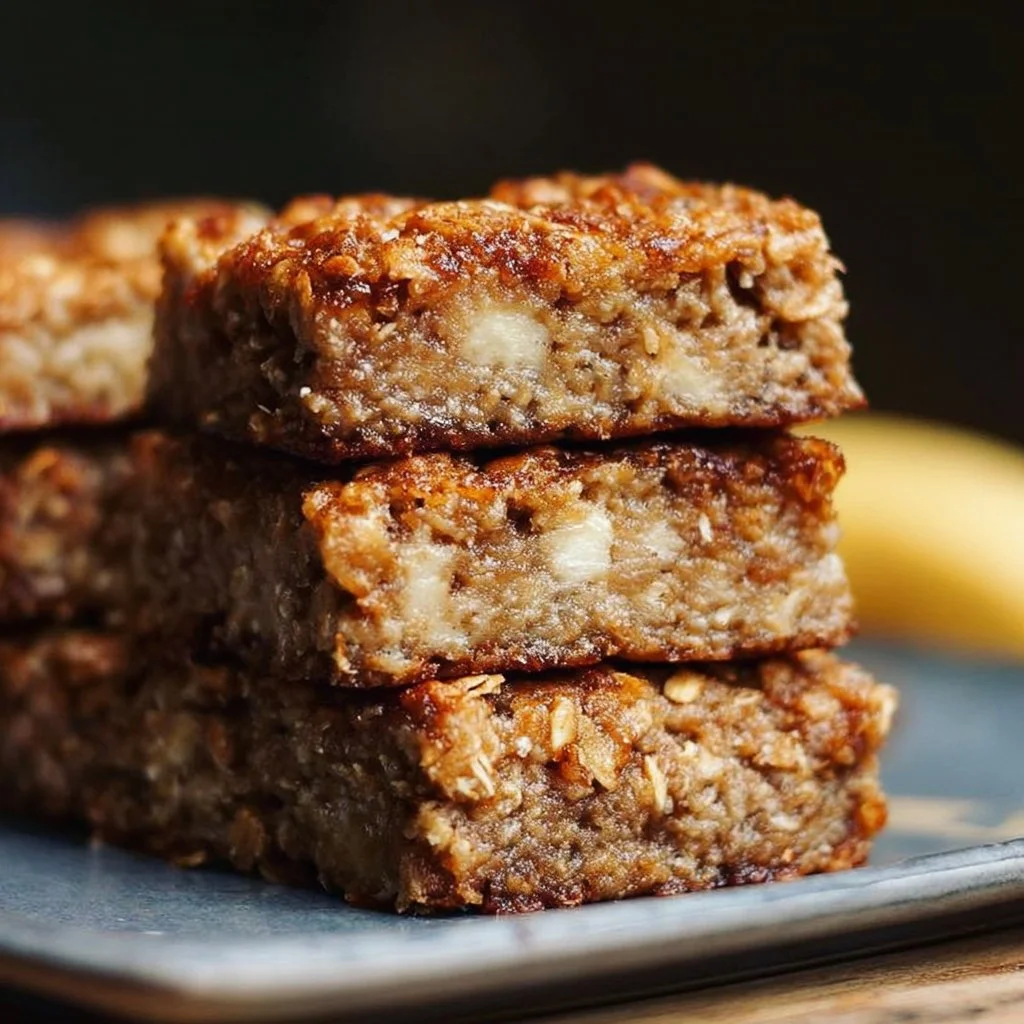 Healthy banana oatmeal bars made with ripe bananas and oats