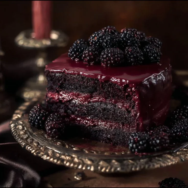Blackberry Velvet Gothic Cake with dark frosting and vibrant blackberry decoration