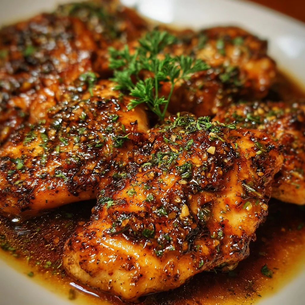Plate of Brown Sugar Garlic Chicken served with vegetables