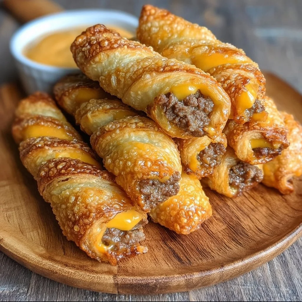 Delicious cheeseburger twists served with toppings and fries