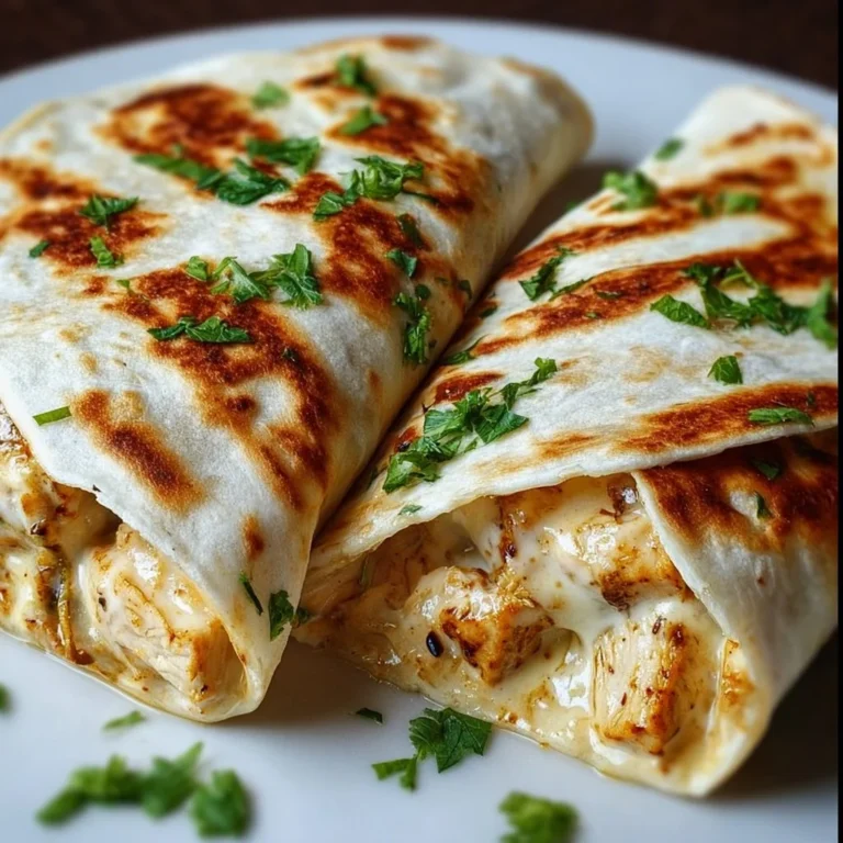 Cheesy garlic chicken wraps with fresh ingredients wrapped in a tortilla