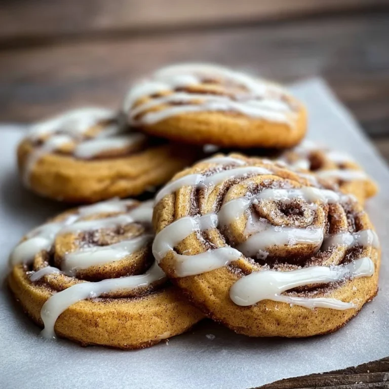Freshly baked cinnamon roll cookies topped with icing and cinnamon swirl