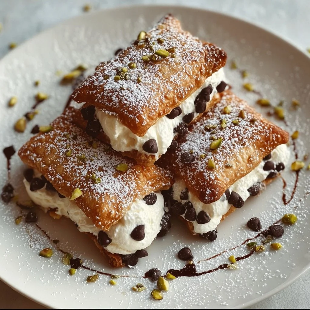 Classic Cannoli Squares dessert with ricotta cream and crispy pastry layers