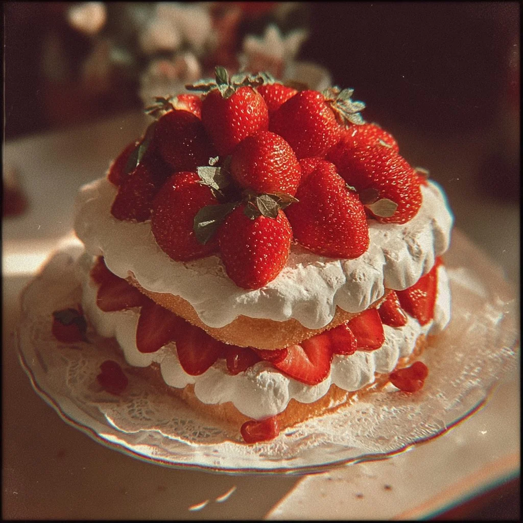 Delicious Coquette Cake topped with fresh strawberries for a delightful dessert