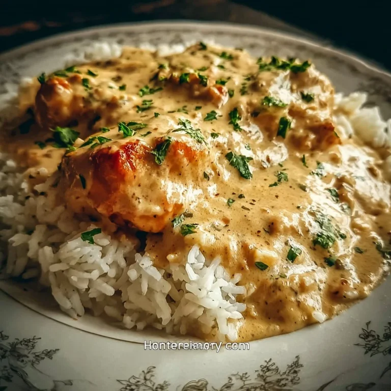 Creamy smothered chicken served over fluffy rice for a comforting meal