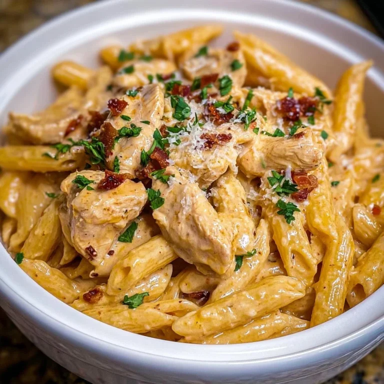 Crock Pot Creamy Cajun Chicken Pasta served in a bowl with herbs on top