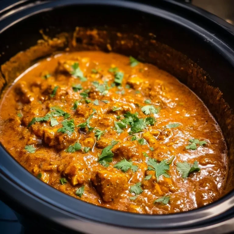 Delicious Crockpot Butter Chicken served in a bowl with garnish