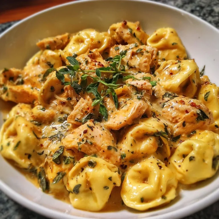 Bowl of delicious CrockPot Chicken Tortellini ready to serve