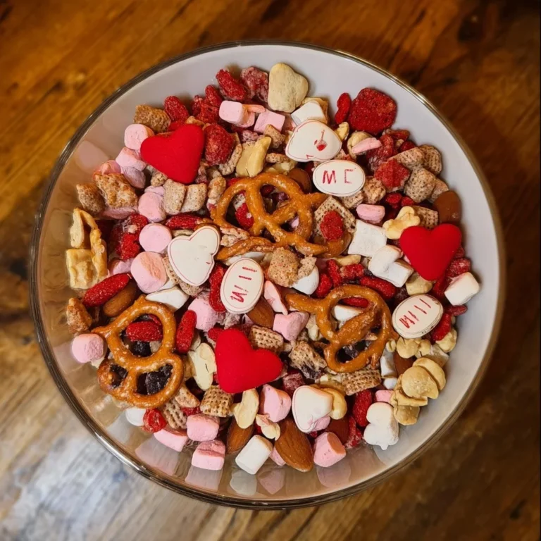 Cupid Crunch Valentine's Day Trail Mix with heart-shaped treats and nuts