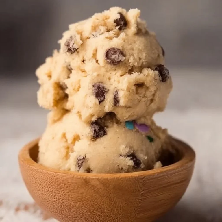 Delicious bowl of edible chocolate chip cookie dough ready to enjoy