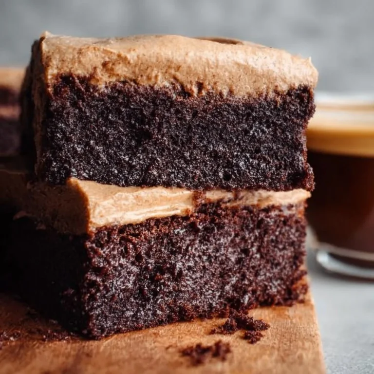 Frosted coffee brownies topped with rich chocolate icing