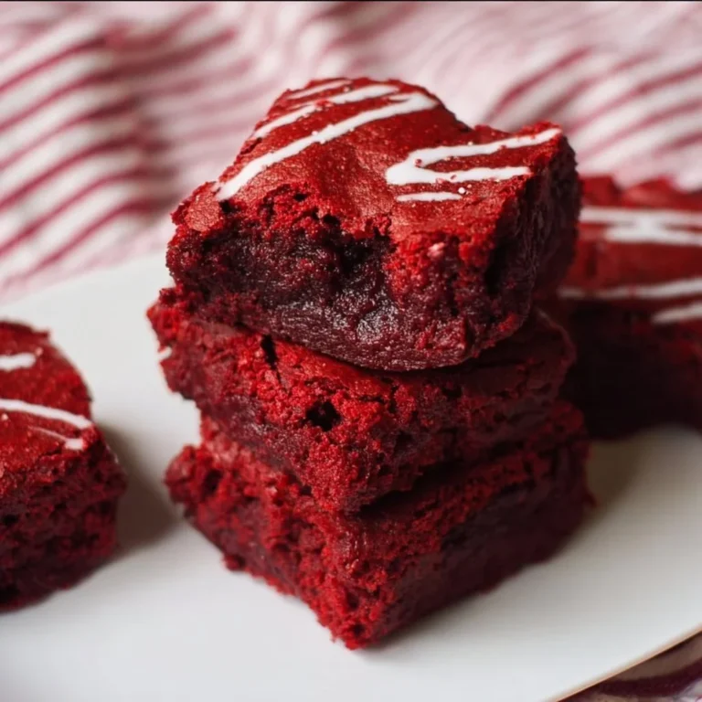 Delicious fudgy red velvet brownies served on a white plate