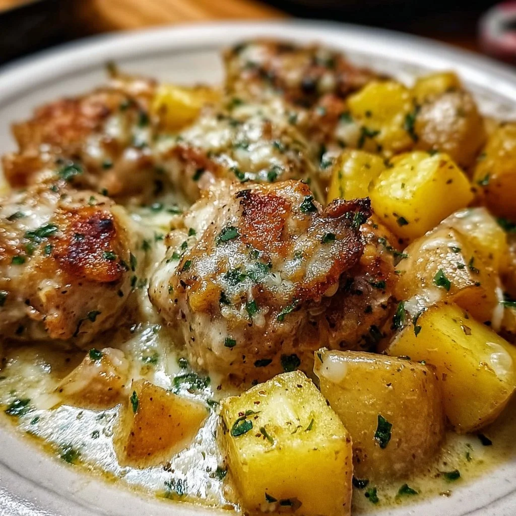 Garlic Parmesan Chicken and Potatoes in a crockpot, easy recipe for dinner