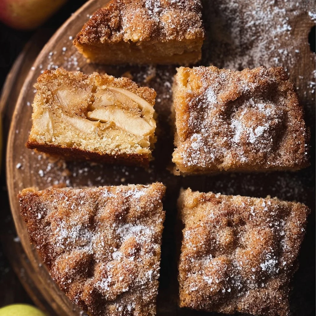 Gluten-free cinnamon sugar apple cake topped with cinnamon sugar crust and fresh apples.