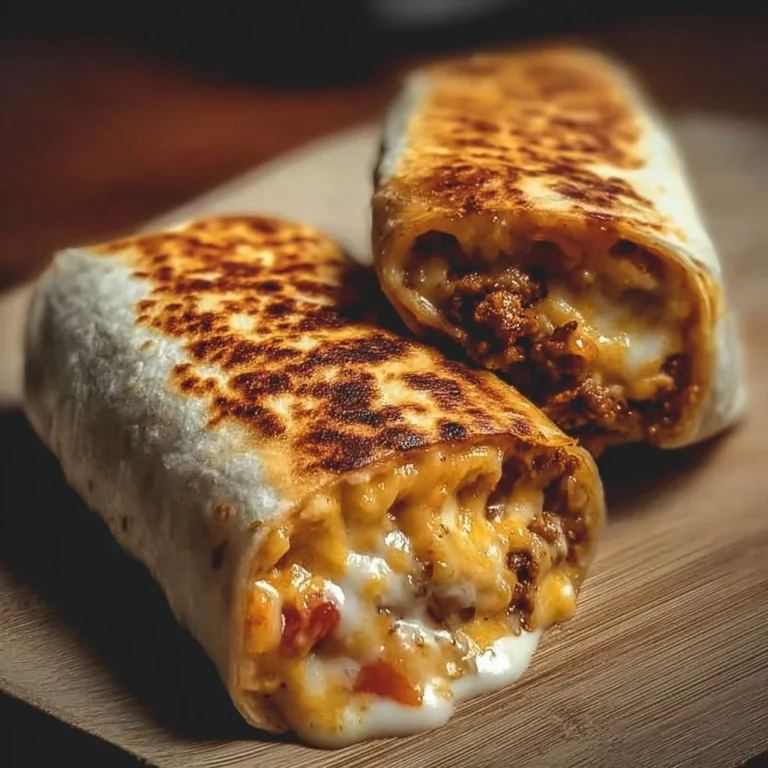 Delicious grilled cheese burrito with gooey cheese and a crispy tortilla