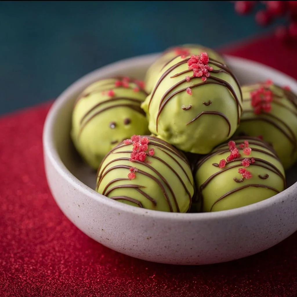 Festive Grinch Oreo Truffles ready for holiday celebrations