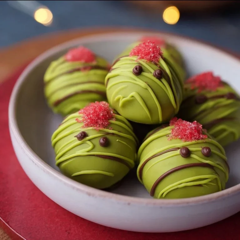 Festive Grinch Oreo Truffles decorated with green and red colors for Christmas