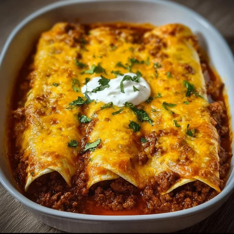 Delicious ground beef enchiladas served with cheese and sauce