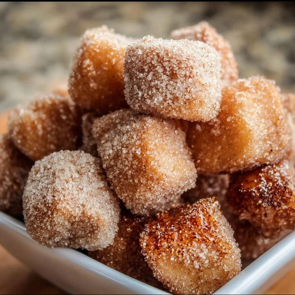 Healthy air fryer churro bites with cinnamon sugar coating.