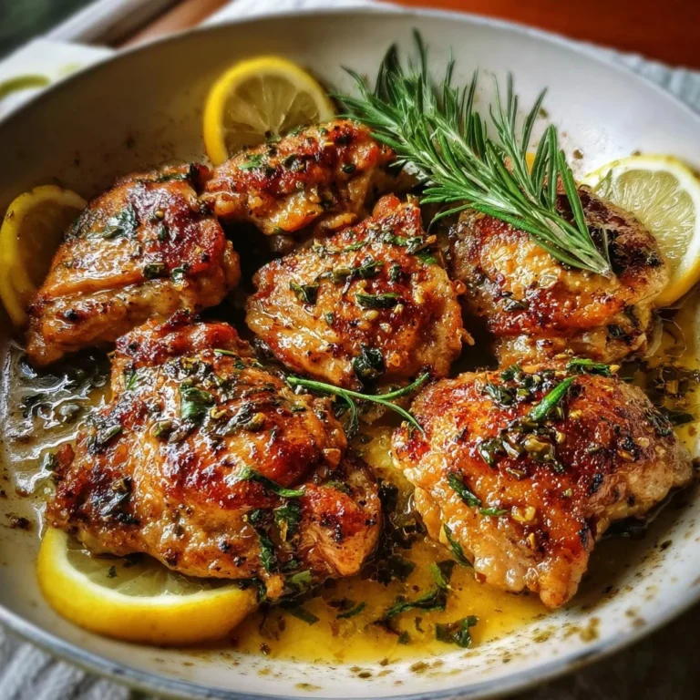Lemon Garlic Butter Chicken Thighs served on a plate with fresh herbs