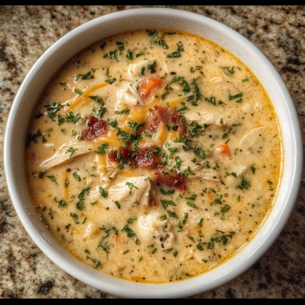 Bowl of Low Carb Crack Chicken Soup topped with green onions