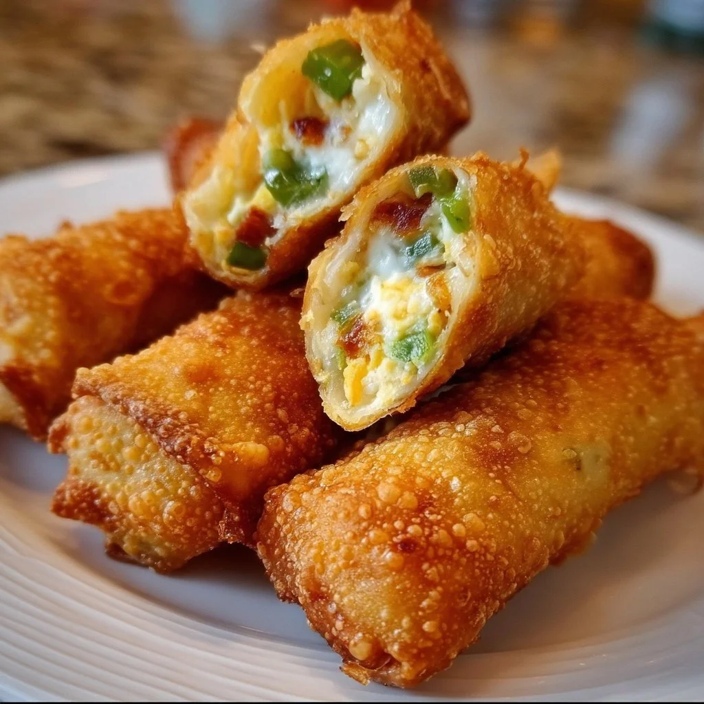 Mini jalapeno popper egg rolls served on a plate for a tasty snack option