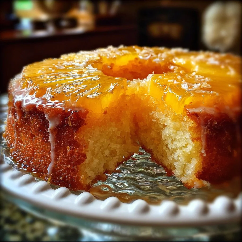 Delicious Pineapple Heaven Cake garnished with fresh pineapple slices.