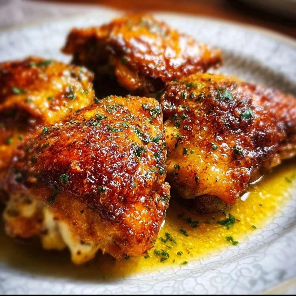 Juicy Ranch Chicken Thighs garnished with herbs and served on a plate