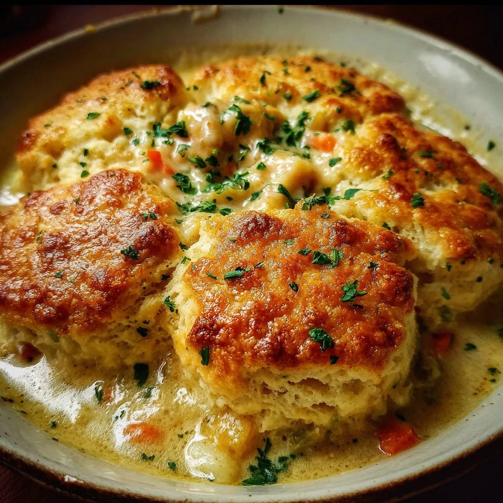 Delicious Red Lobster Biscuit Chicken Pot Pie served in a warm dish