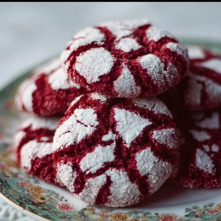 Delicious homemade Red Velvet Crinkle Cookies on a plate.