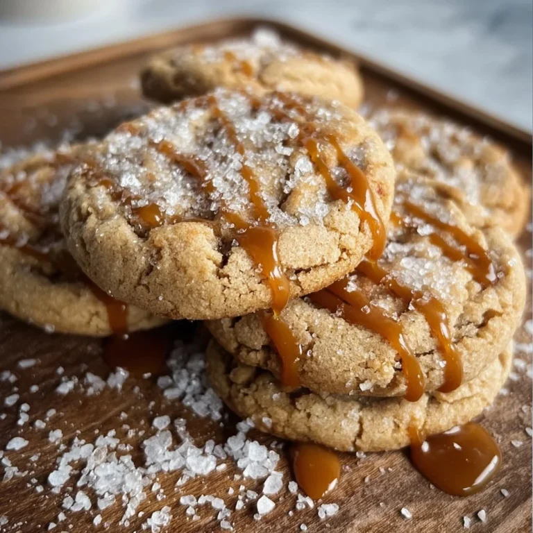 Baked salted caramel cookies on a cooling rack, golden and gooey.