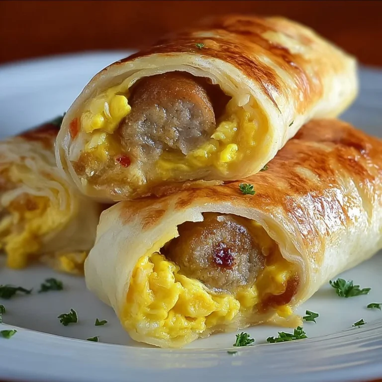 Delicious sausage egg breakfast roll-ups for a quick morning meal.
