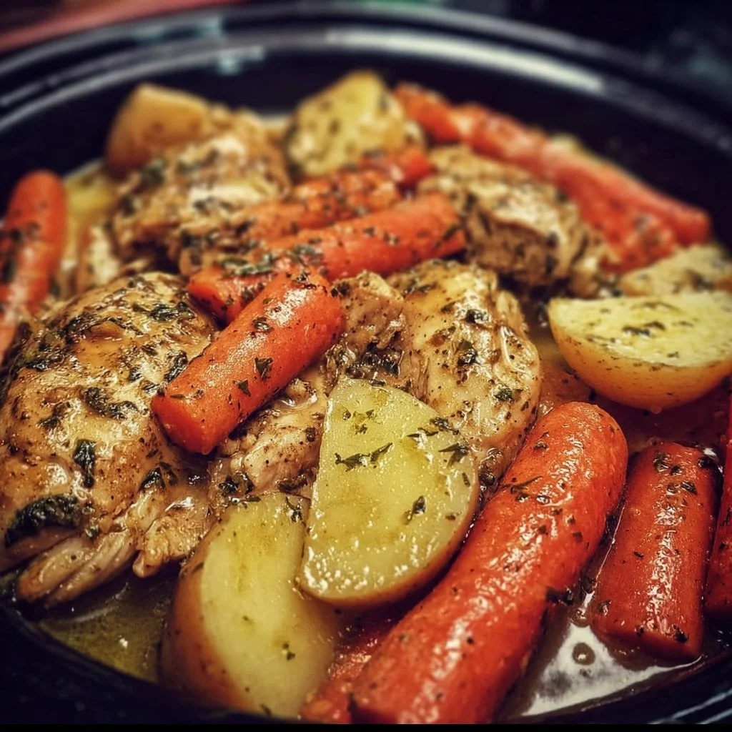 Slow cooker garlic butter chicken with fresh vegetables